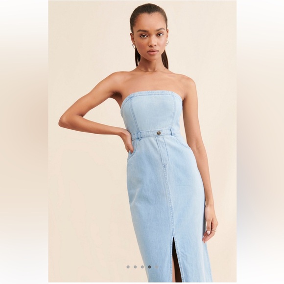 Free People Picture Perfect Strapless Denim Midi Dress Size 6 - Picture 4 of 4